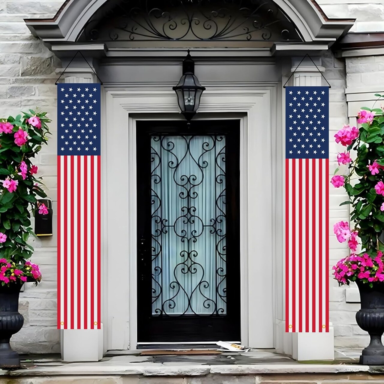 4th of July Decorations Hanging American Flag Banners, Stars and Stripes Porch Sign, Fourth of July USA Patriotic Red White and Blue Decor for Memorial Day Veterans